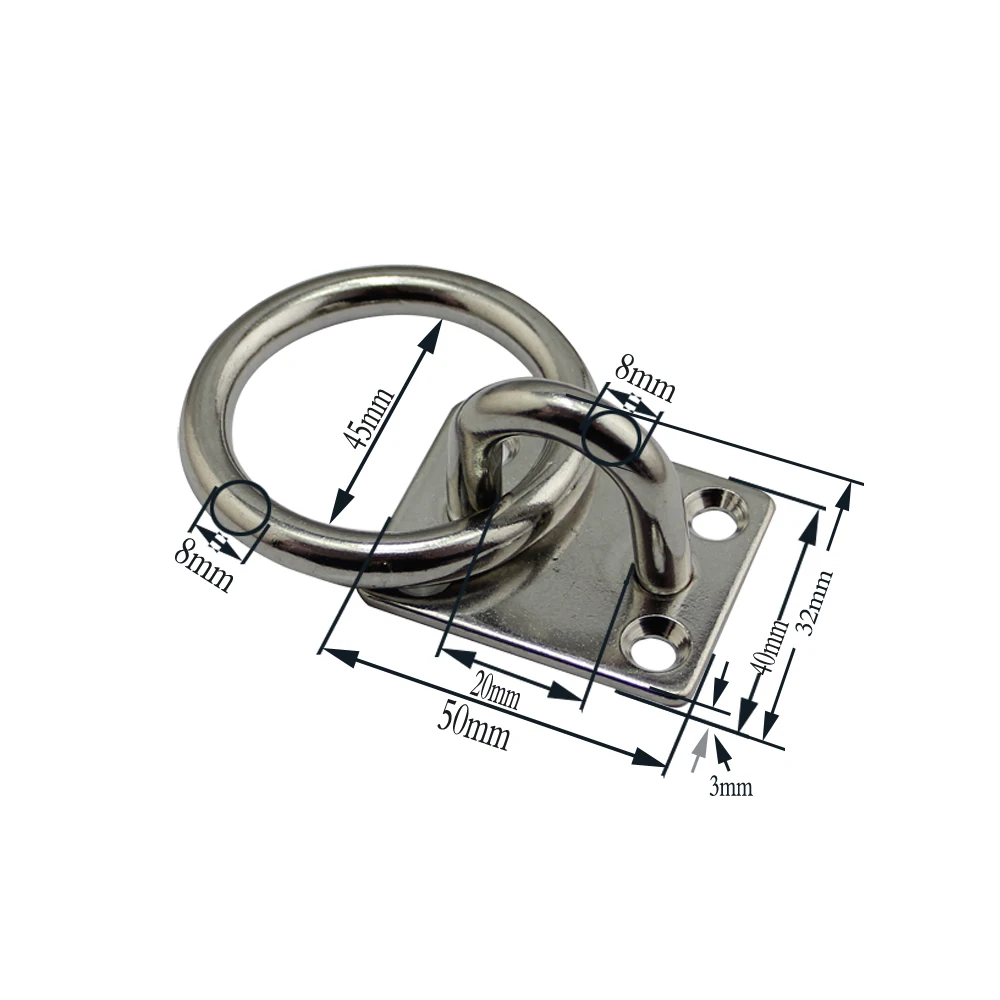 Stainless Steel Square Pad Eye Plate Eye Hook + Ring Marine Boat 304 stainless steel Ring Square Eye Plate 5mm 6mm 8mm