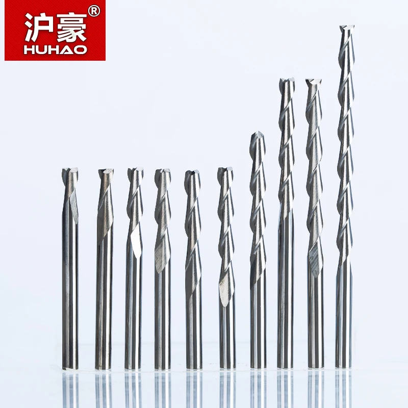 HUHAO 10pcs 3.175 1/8 Shank 2 Flute Spiral Milling Cutter CNC End Mill Wood Router Bit  Tungsten Carbide Tool Endmill