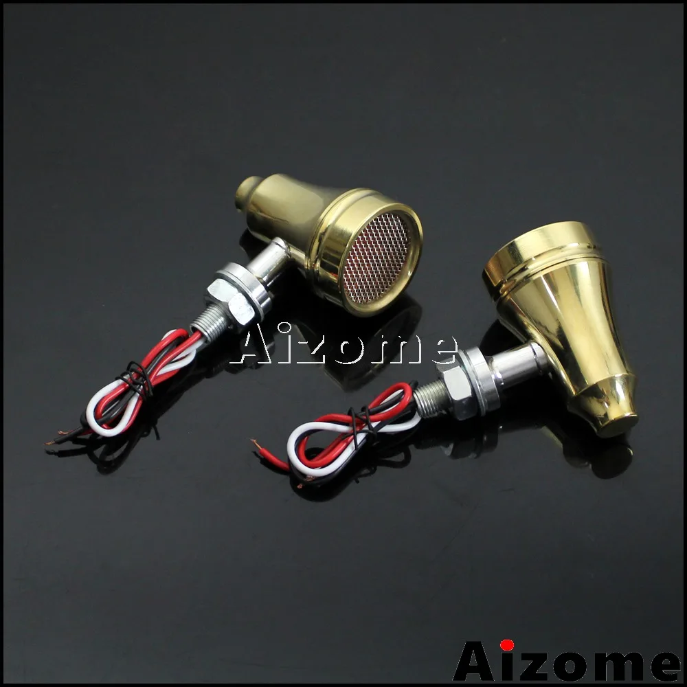 Motorcycle Old School Brass Turn Signals Mesh Grill Indicators Light Golden Blinker For Harley Cruiser Cafe Racer Chopper Custom