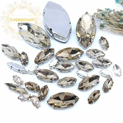 Silver Claw Setting 30pcs/Bag Light Coffee Horse Eye Shapes Mix Clear Gass Crystal Sew On Rhinestone Wedding Dress Shoes Bag Diy