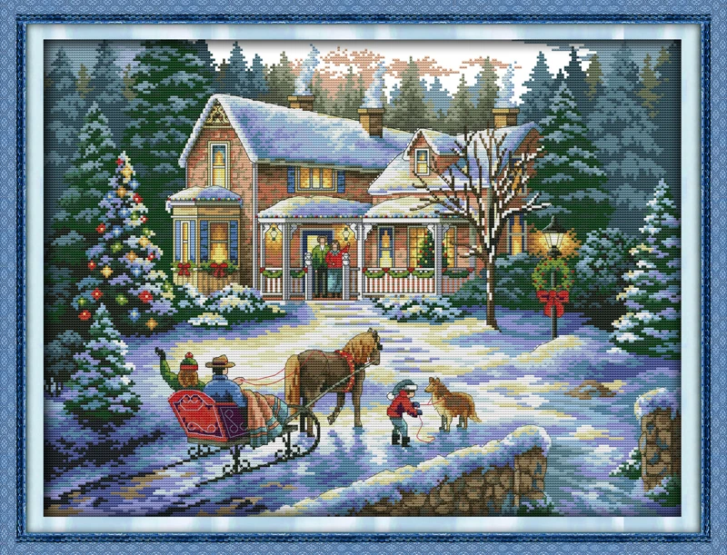 Return from Christmas cross stitch kit lanscape garden 14ct 11ct count printed canvas stitching embroidery handmade needlework