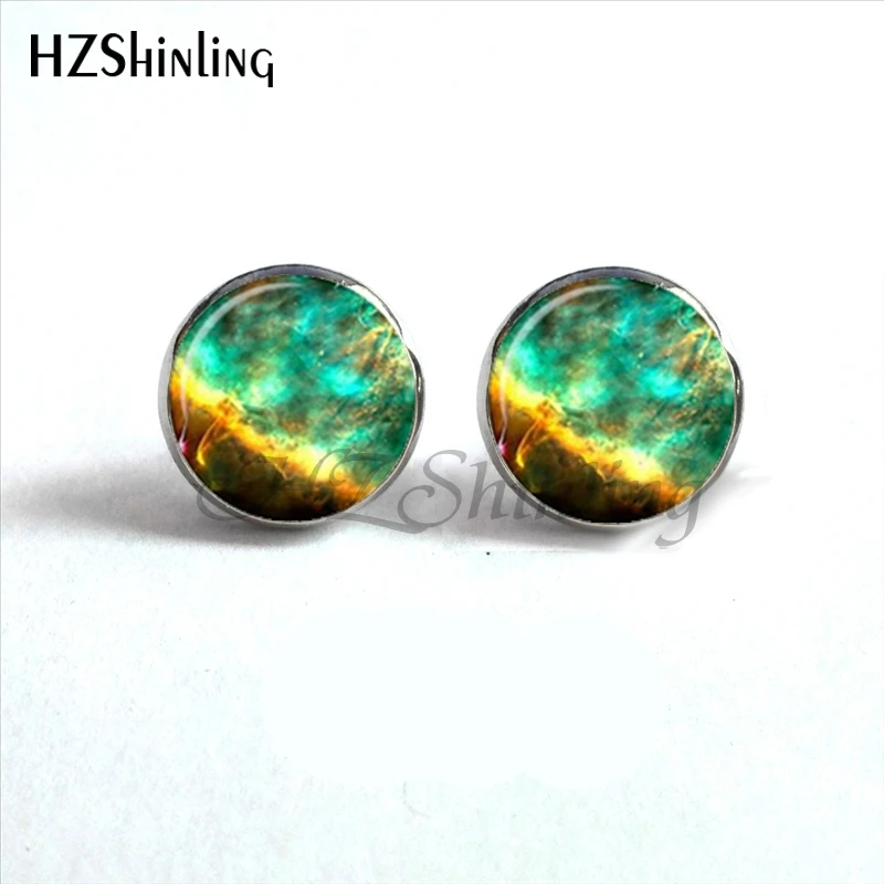 NES-0027  Nebula Galaxy Earrings Orion Nebula Glass Earrings Spiral Galaxy Jewelry Studs Earrings Glass Cabochon HZ4