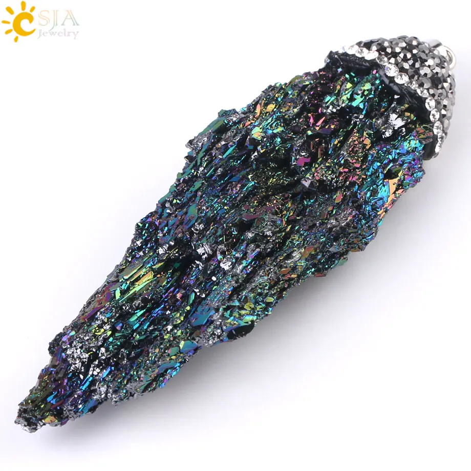 CSJA Real Reiki Natural Ore Stone Pendant Irregular Raw Gem Mineral Material Healing Jewelry Rhinestone Beads Cap Stock E081