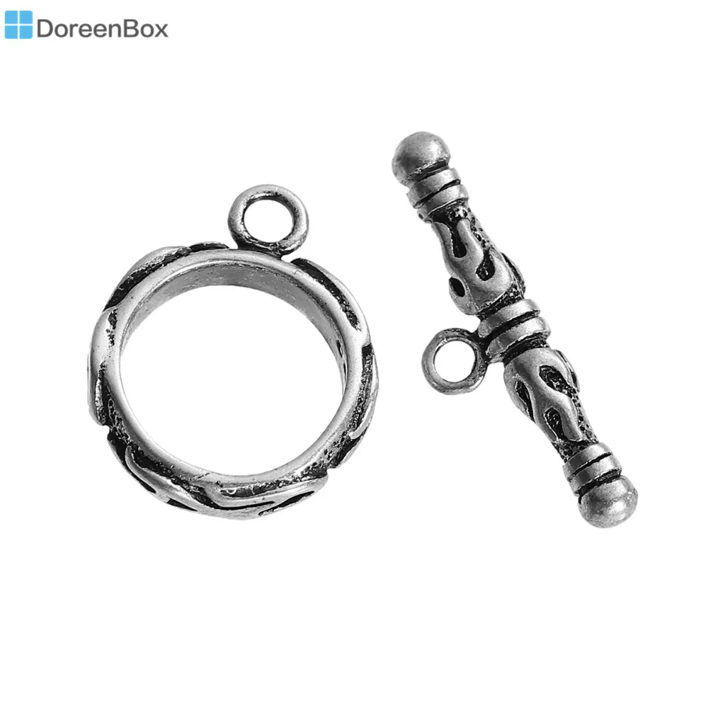 Doreen Box fermoirs à bascule en cuivre couleur argent ronde flamme feu sculpté 17mm x 14mm( 5/8 "x 4/8") 22mm x 7mm( 7/8 "x 2/8"), 2 jeux