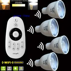 4x 2.4G GU10 6W Color Temperature Adjustable Dual White CW+WW CCT WiiFi Compatible LED Bulb +1x2.4G Mi.Light Wireless Remote