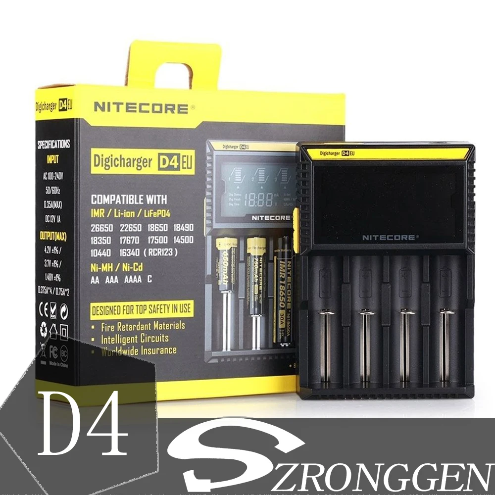 100% Original NItecore D4 Digi charger For 18650 14500 18350 Li-ion & Ni-MH AA AAA 18650 14500 16340 26650 Battery Charger