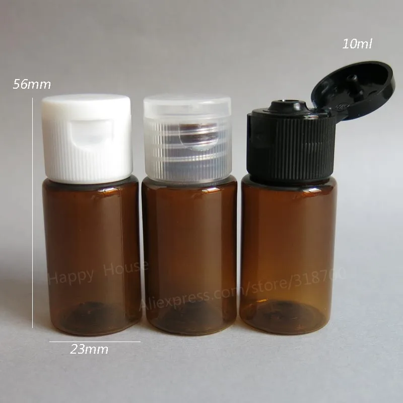 100 x 10ml Portable Outdoor Travel set of  Flip Top Cap of Mini  Empty Plastic Lotion Bottle 10cc Amber Cosmetic Container