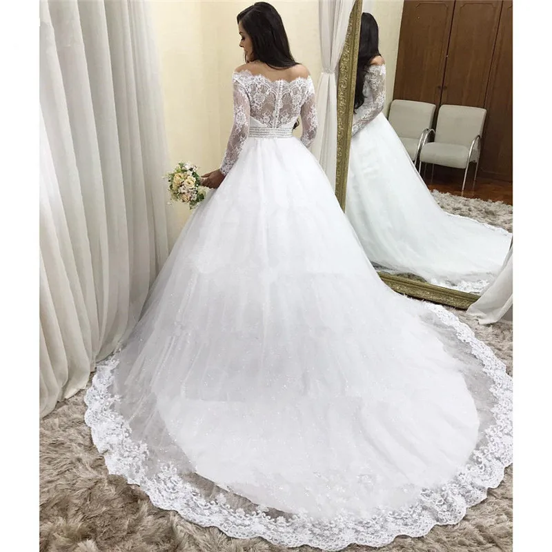 Robe De Mariee 2022 long Sleeves Vintage Wedding Dress lace ball gown Vestidos De Novias Beaded Sashes Wedding Gowns