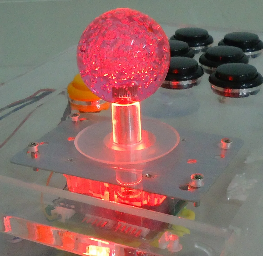 1 peça de joystick iluminado com bola e microinterruptor, peças para máquina de fliperama