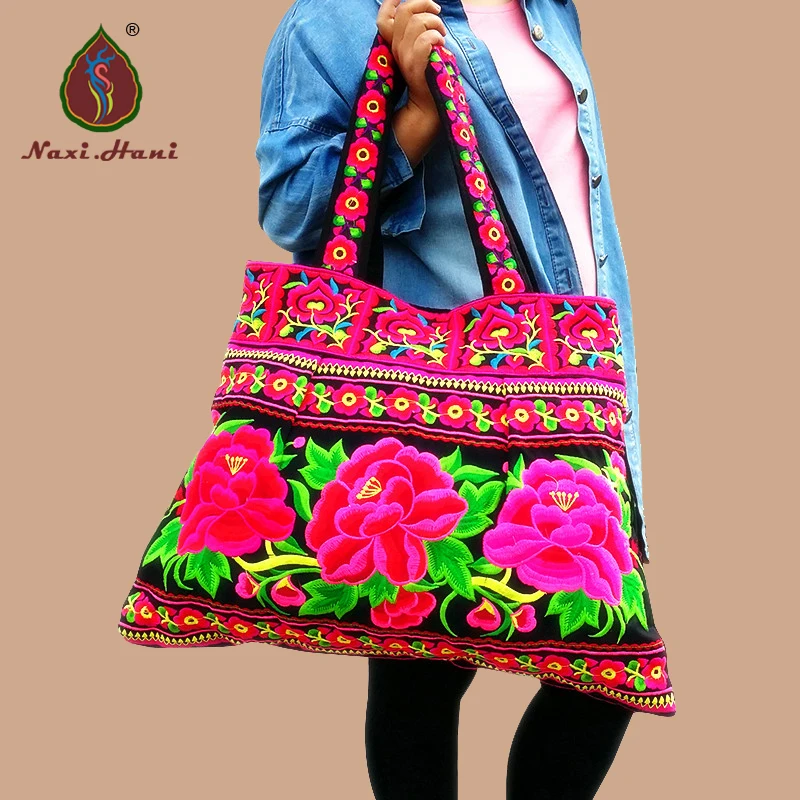 Naxi.Hani Double Sided Embroidered Women Bags Large size Canvas Bags Ethnic Shoulder bags