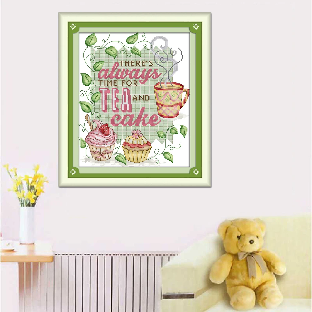 Counted and Stamped Tea and Cake Embroidery Cross Stitch Kits, Your Gift, There's Always Time for Tea and Cake, Home Decor, J341