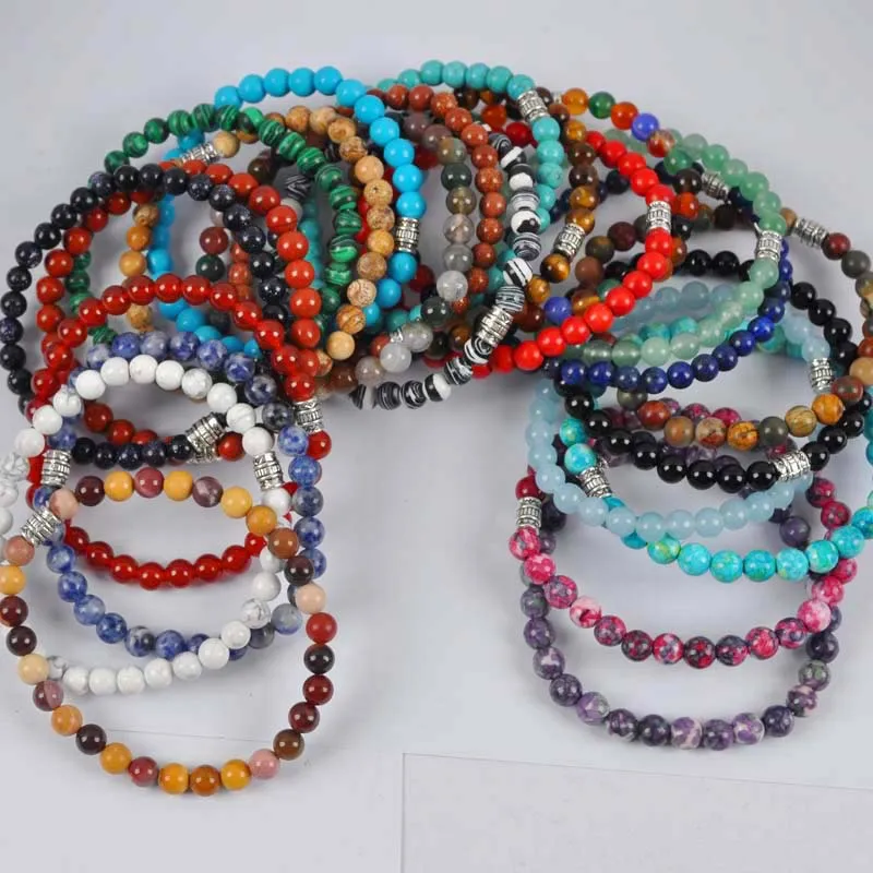 

Mixed Stone Beads Tibetan Silver Bracelet Stretch Jewelry For Woman Gift (10 pcs/lot) G617