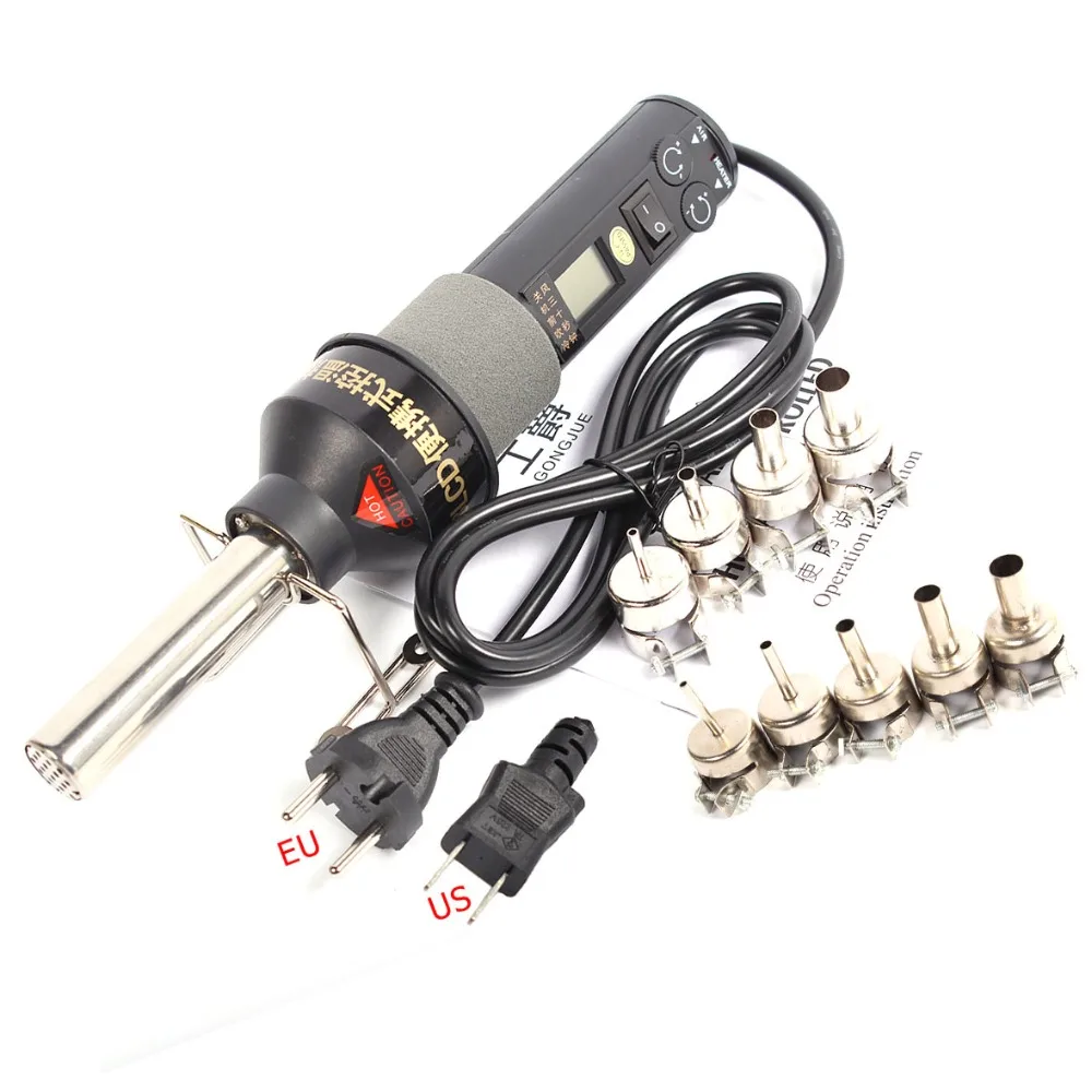 8018LCD 110V / 220V 450W LCD Display Temperature Adjustable Hot Air Gun Desoldering Soldering Station With 9pcs Heat Air Nozzles