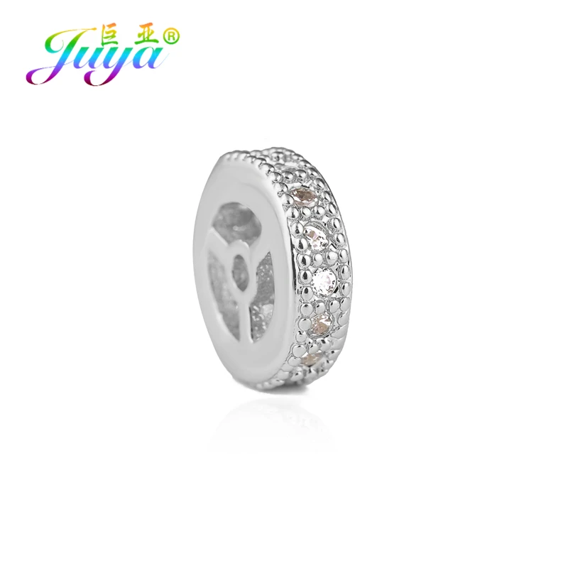 Juya 8pcs/Lot DIY Micro Pave Zircon 8mm Metal Spacer Charms Wheel Beads For Needlework Women Men Natural Stones Jewelry Making