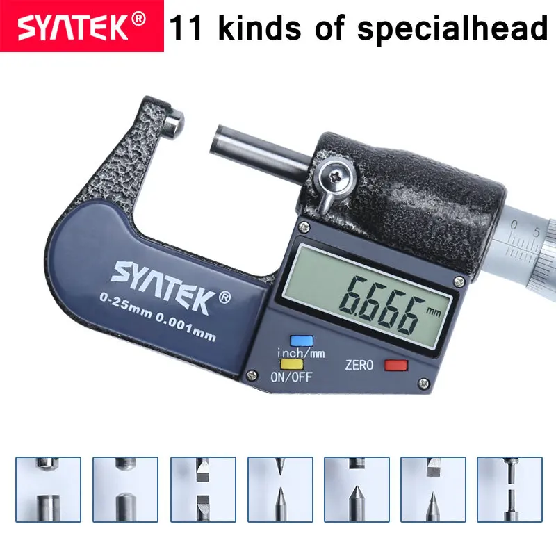 

Syntek 0.001mm Electronic Digital Outside Micrometer 0-25mm Special Measuring Head Measure Tools Double Flat Single Double Point