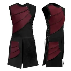 Fashion Men Hot Tops Theme Party Medieval Costumes Archer Leather Armor Retro Viking Renaissance Sleeveless Patchwork Cosplay