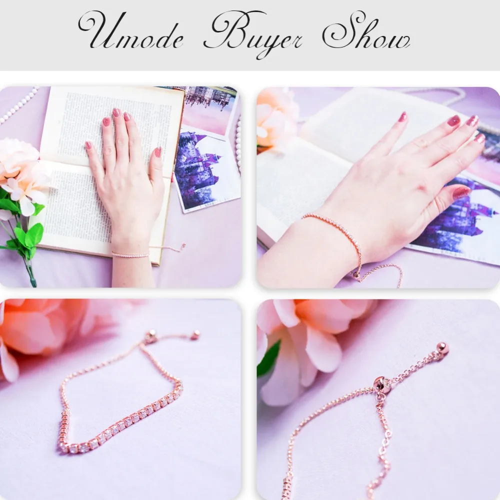 UMODE 6 Colors Fashion Womens Tennis Bracelets Zirconia Link Chain Rose Gold Color Bangles Female Trendy Girls Jewelry UB0128