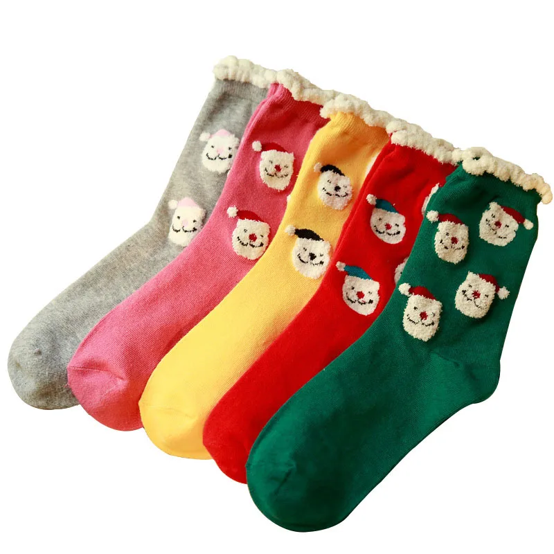 

5 Pairs Christmas Women Short Socks Lovely Santa Claus Happy Funny Socks Spring Winter Comfortable Good Cotton Girls Sock Meias