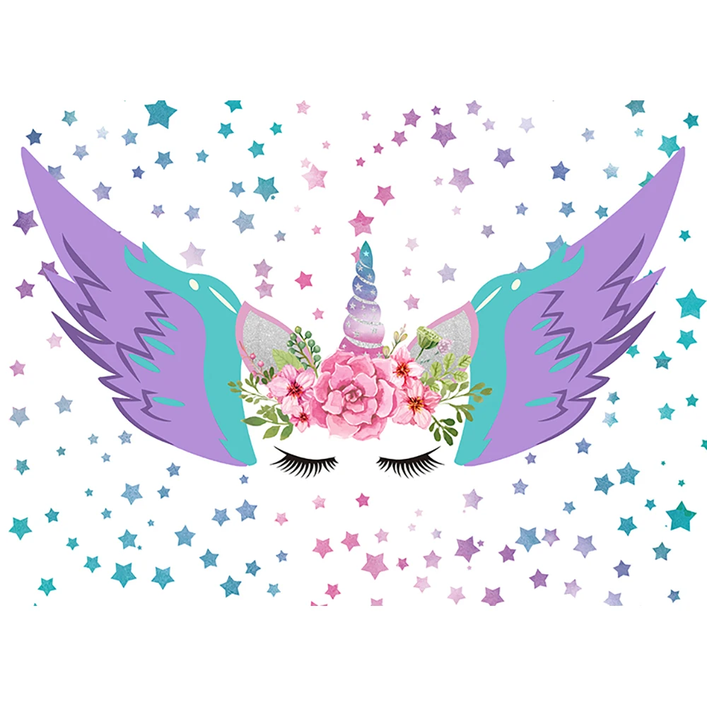 Allenjoy for the photo backdrop children colorful twinkle stars purple wings unicorn dreamy decor photographic background