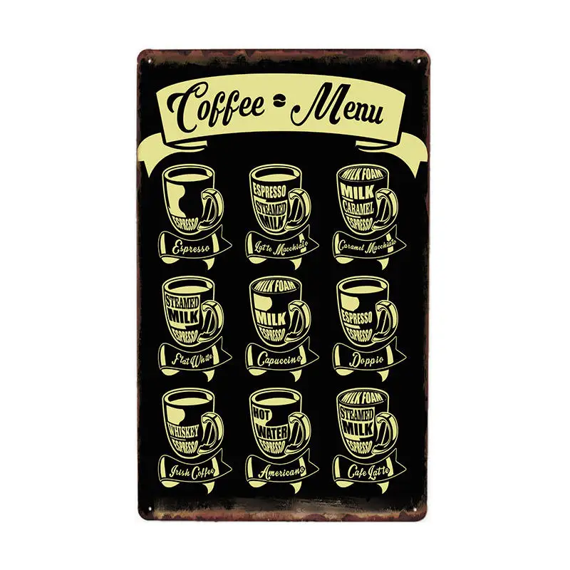 Coffee Menu Metal Sign Vintage For Cafe Bar Pub Wall Decor Home Decor Tin Signs Plaque Retro Plate Retro Poster 20*30cm