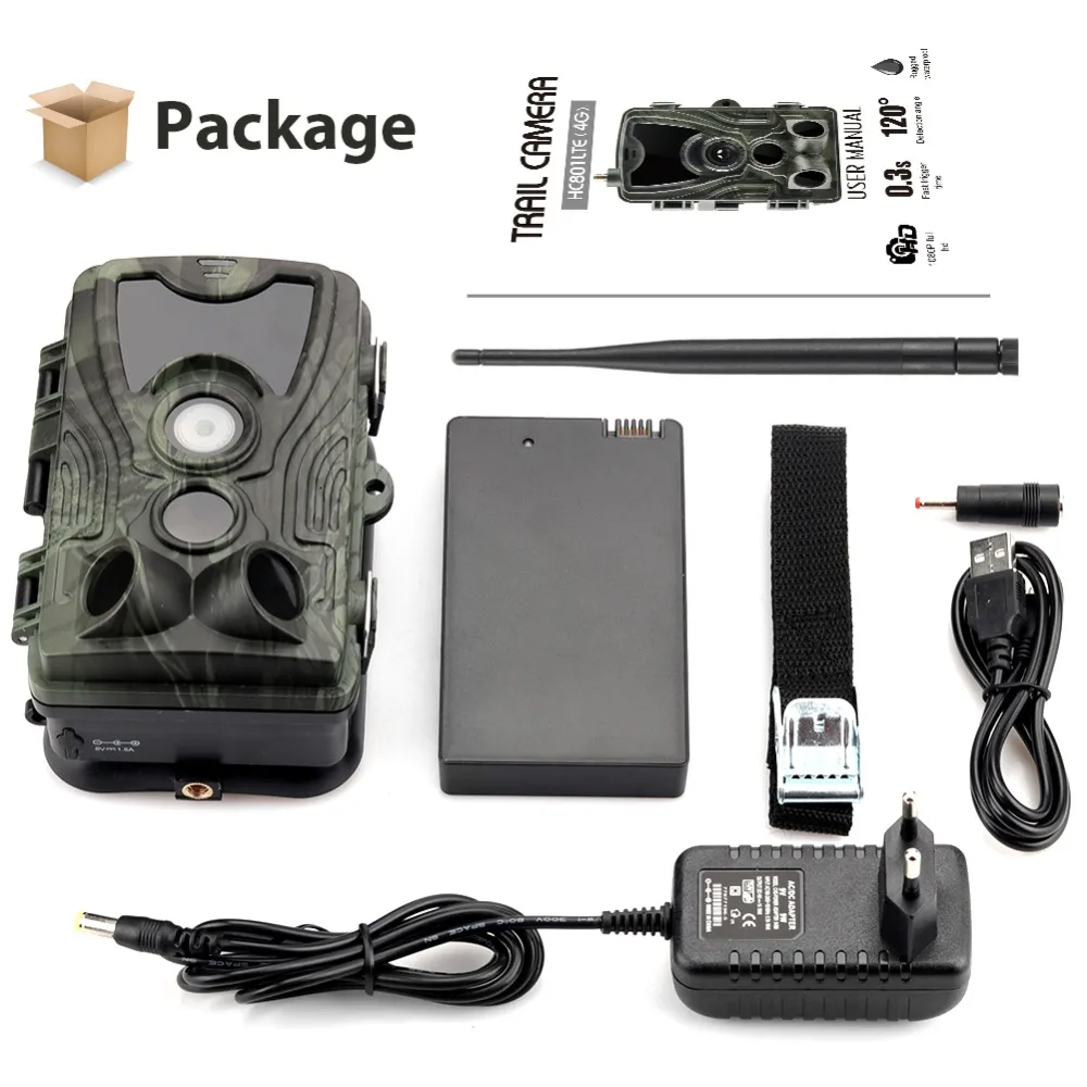 4G MMS SMS SMTP FTP Trail Hunting Camera HC801LTELI 20MP IP65 Photo Traps 0.3s Wild Cameras With 5000Mah Lithium Battery