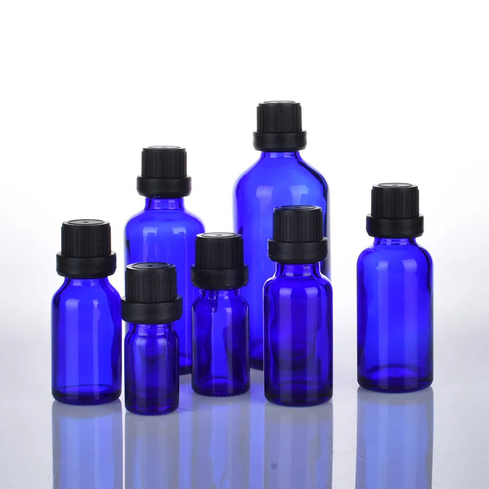 200pcs/lot 5/10/15/20/30/50/100ML Cobalt Blue Glass Essential Oil Bottles With Orifice Reducer Euro Dropper Tamper Evident Cap