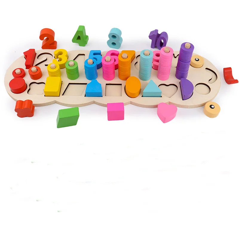 Safe Montessori coloful Children Preschool Teaching kids Counting and Stacking Board Wooden Math Toy learning educational toys