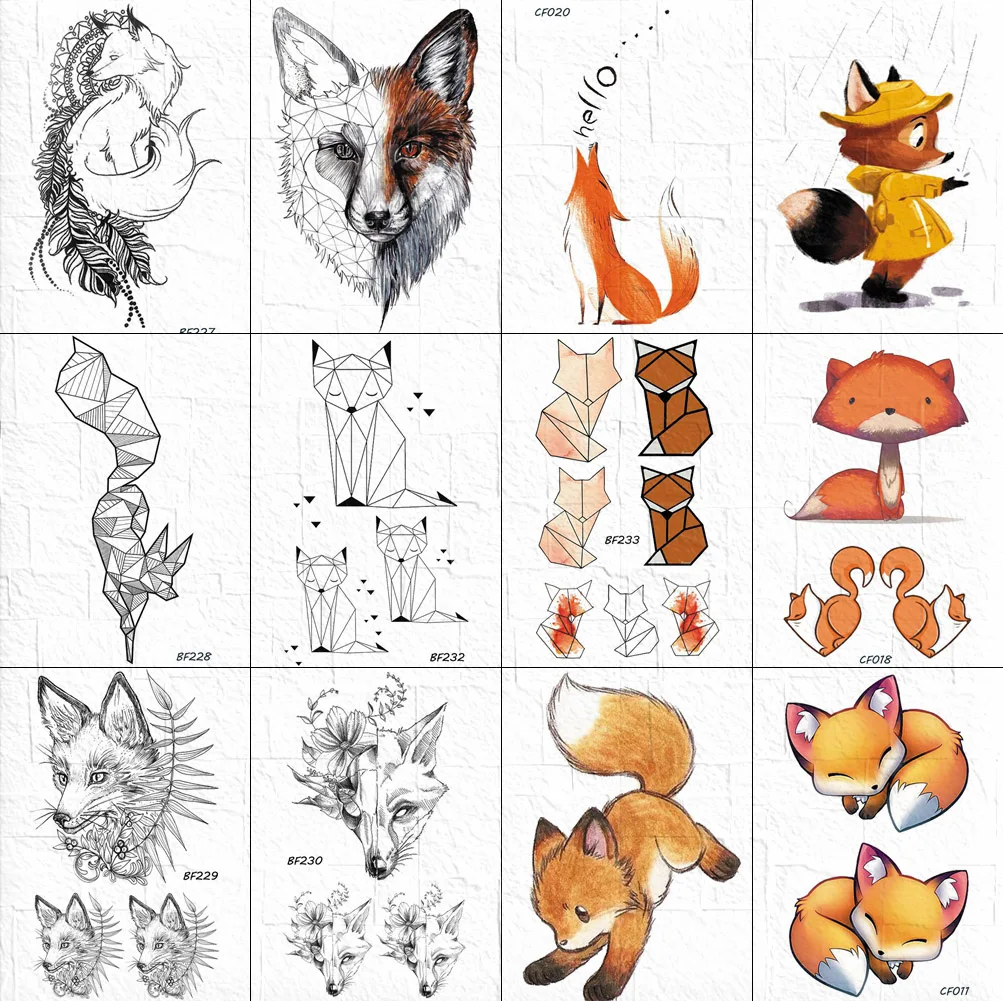 Flash Fake Women Chest Art Tattoos Sticker Black Geometric Arm Fox Tattoo Temporary Kids Toy Cartoon Body Lovely Tatoos Supplies