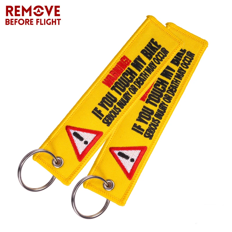 Wholesale Warning Keychain for Motorcycles and Cars Key Tag Embroidery Yelloew Danger Remind Launch Key Ring Chain 20PCS/LOT