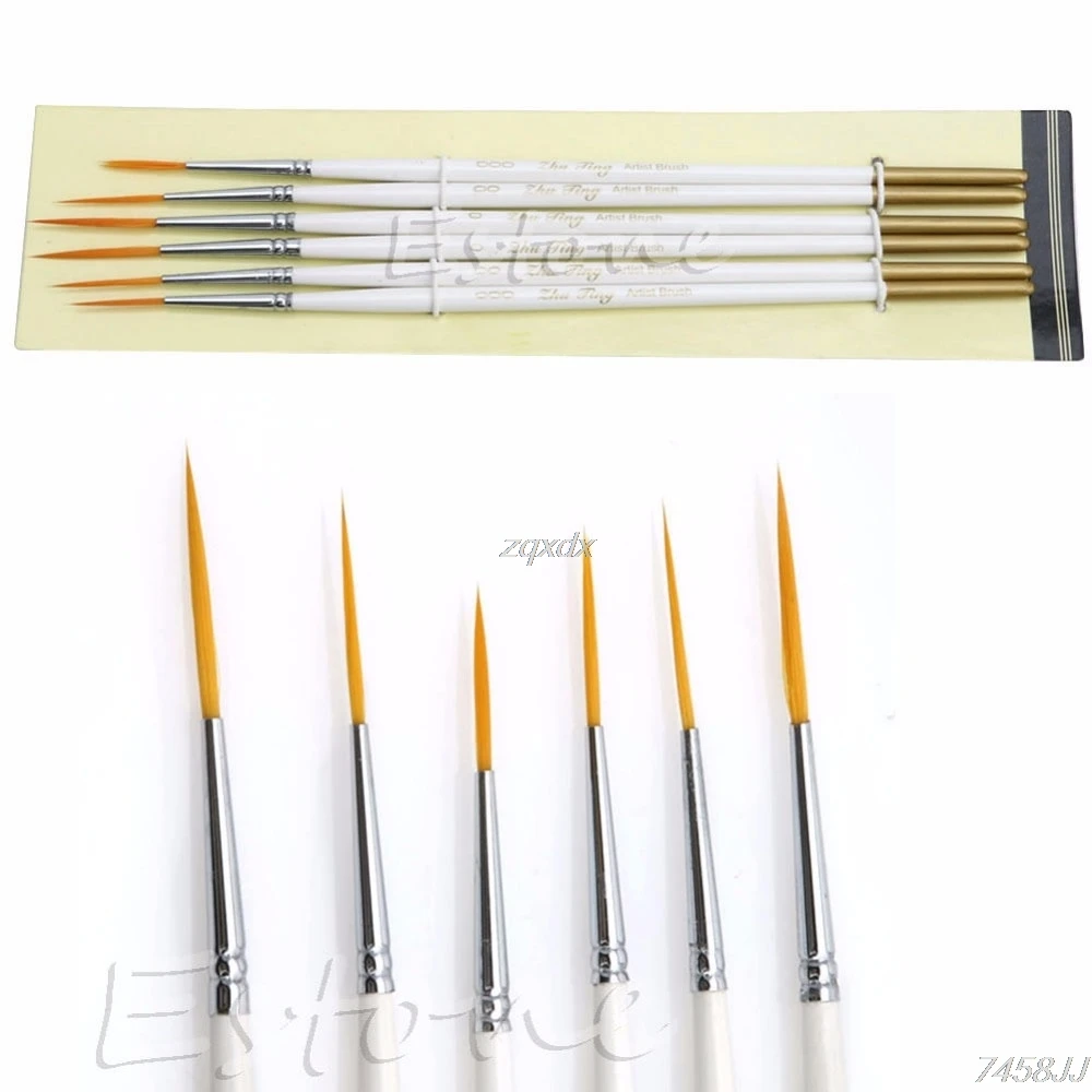 Hot 6Pcs/Set Nylon Hair Round Paint Brush Hook Line Pen Artist Draw Painting Craft Whosale&Dropship