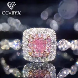 CC Sterling Rings For Women Princess Pink Square Zircon Party Wedding Jewelry Bijoux Femme Engagement Accessories CC705