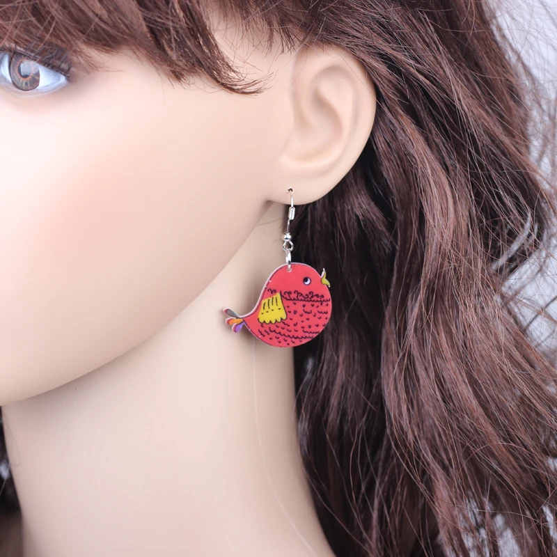 1 pair red bird cute lovely printing drop earrings acrylic new 2014 design spring/summer style for girls woman jewelry