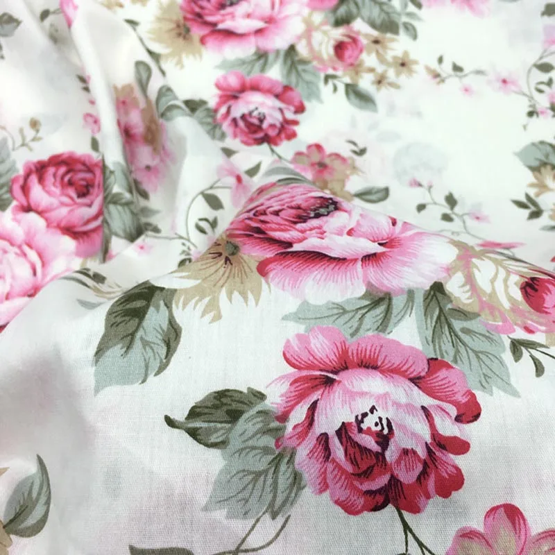 100% cotton twill beige with pink floral flower pastoral  DIY for bedding apparel dress clothes quilting  home decoration cloth