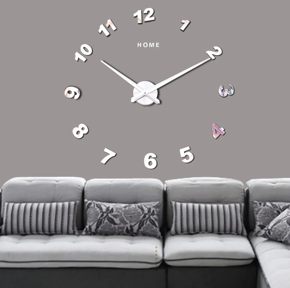 

3D DIY Big Wall Clock Acrylic Mirror Stickers Arabic Numeral Large Wall Clocks for Living Room Oversize Digital Clock Home Decor