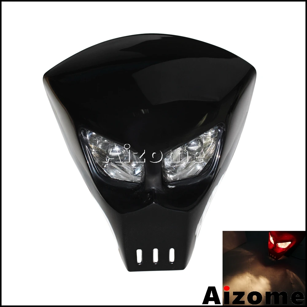 Black Skull Headlight Streetfighter Custom Motorcycle Headlight Mask Fairing For Kawasaki Suzuki Yamaha Street Bike