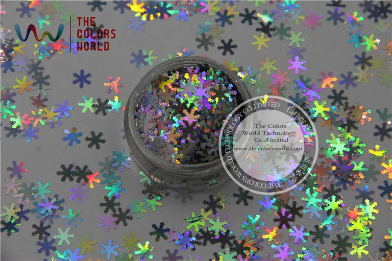 TCA100  laser holographic silver color Glitter paillette Snowflake shape 6.0mm Size spangles for Nail Art and DIY supplies