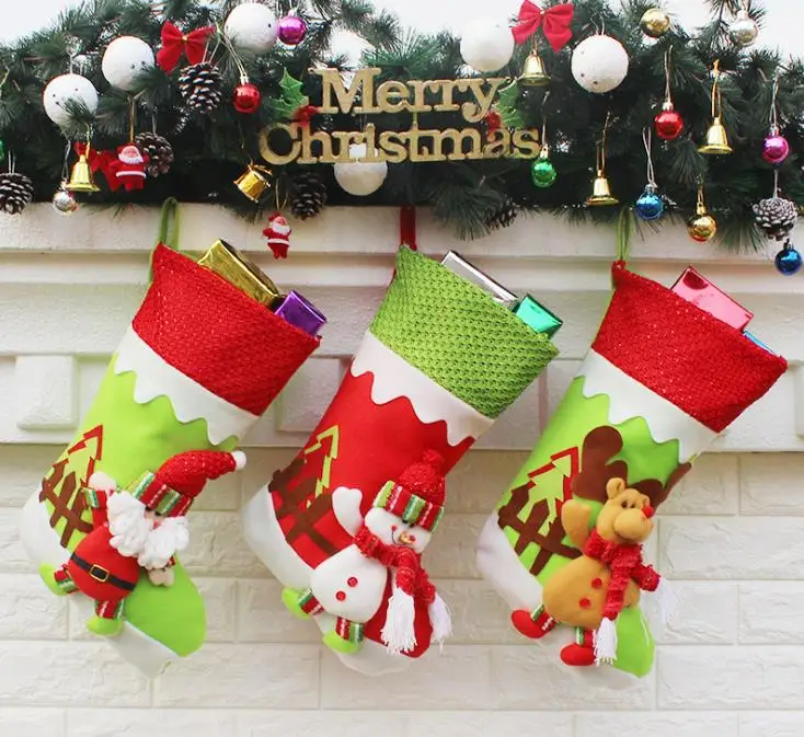 Christmas Stocking Socks Gift Bag Santa Claus Snowman Elk Pendant Christmas Decoration XMAS Ornaments Gifts