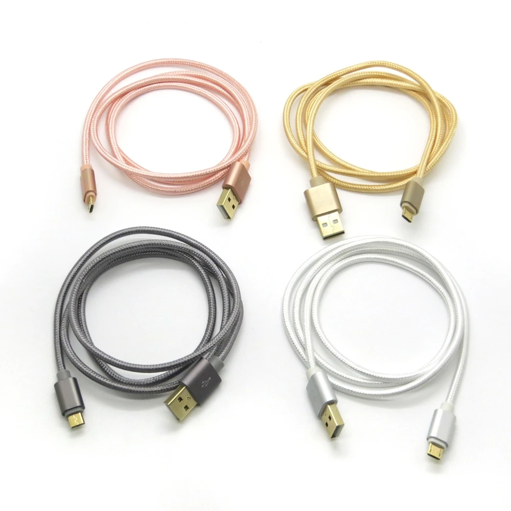 25CM 1M Fabric Nylon Nylon Line Metal Plug Micro USB Cable for Samsung Sony HTC