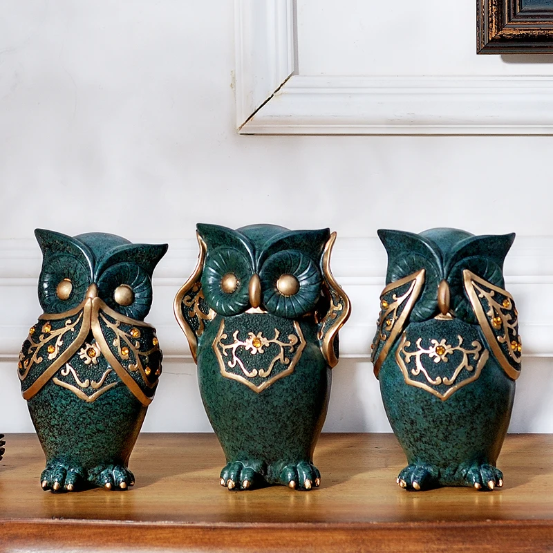 Creative Owl Family Wine Set, Soft Outfit Furnishings Ornament, Resin Resins, Living Room Adornment, Family