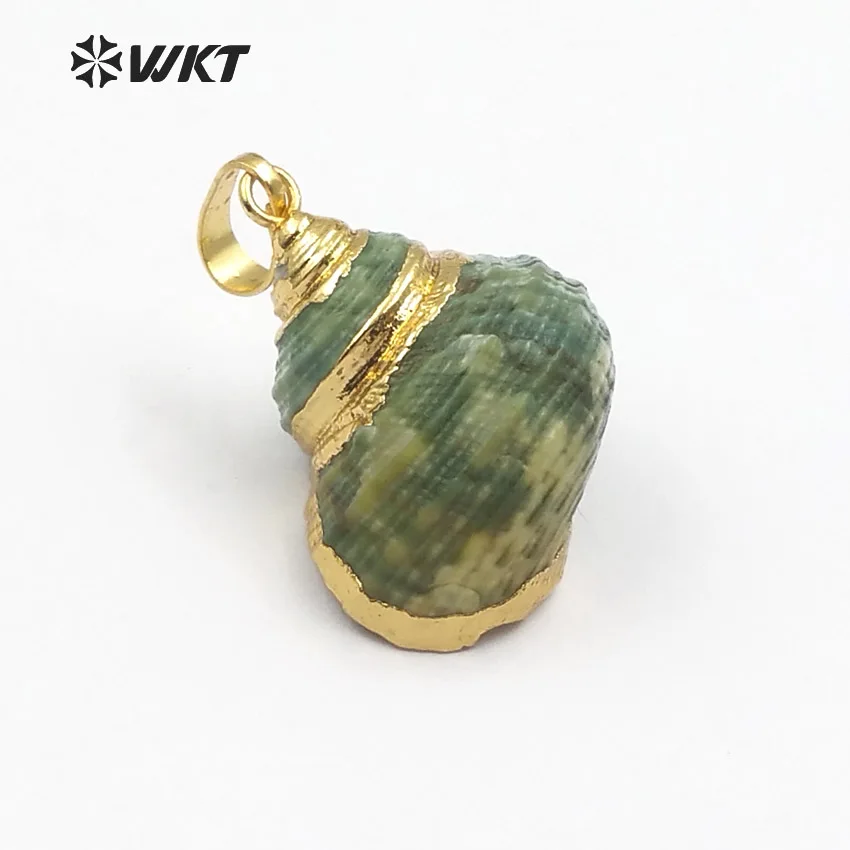 WT-JP069 wholesale New Design Mini Eletroplated Trumpet Shell Pendants with green Natural Shape Women Jewelry Making Pendants