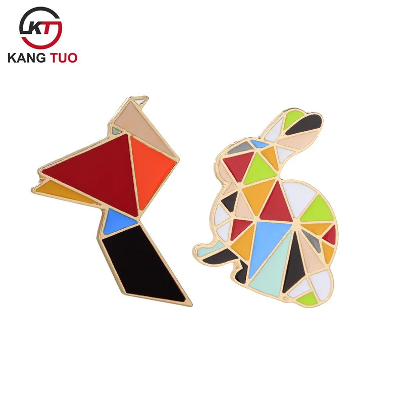 Fashion Creativity Cartoon Geometric Rainbow Bunny Colorful Enamel Brooch Alloy Pins For Gifts Wholesale 24pcs/lot