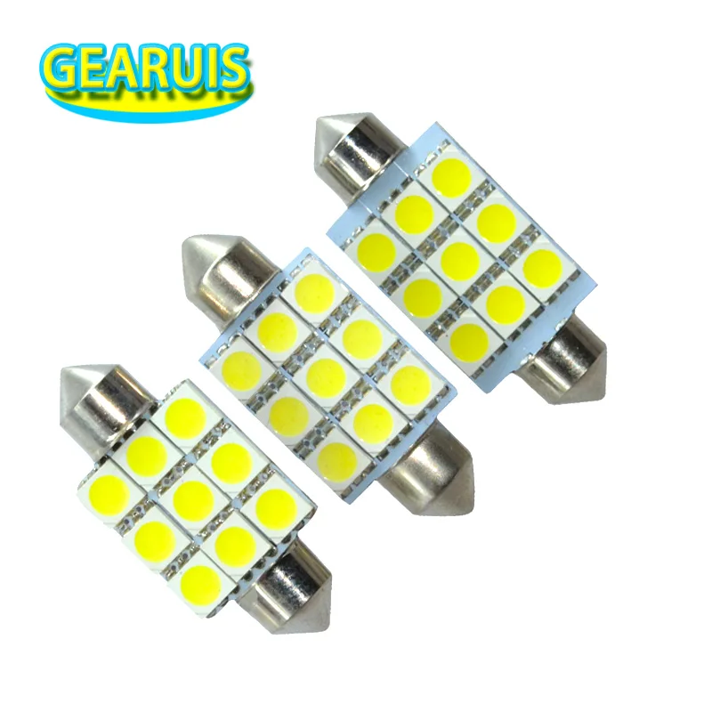 

100X Festoon Dome lights C5W 9 SMD 5050 LED 31 36 39 41mm 9 SMD 5050 Car Reading Light License plate light map Bulb White 12V