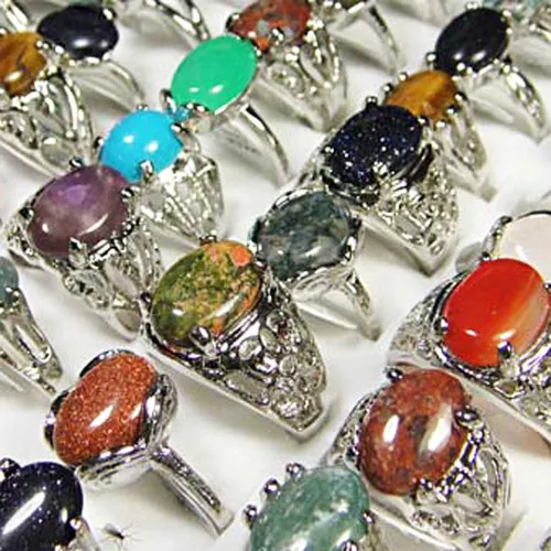 15Pcs Fashion Mixed Natural Stone Women Ladies Rings Mixed Style Retro Jewelry Wholesale Ring Lots LR020