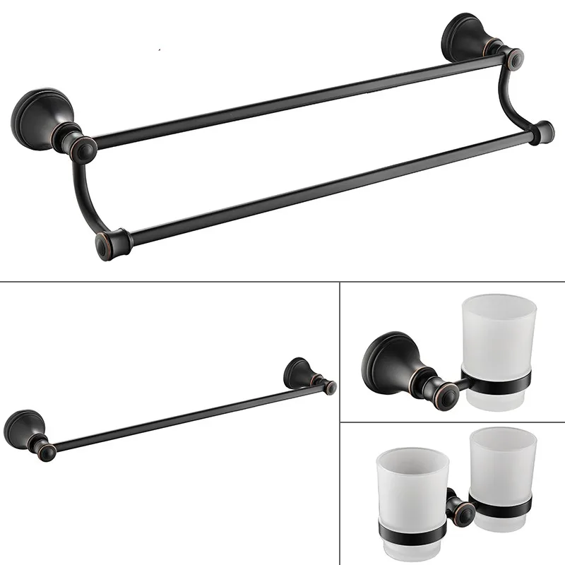 

Oil Rubbed Bronze 4-Piece Bathroom Hardware Accessory Set towel rack bar Toothbrush cup holder