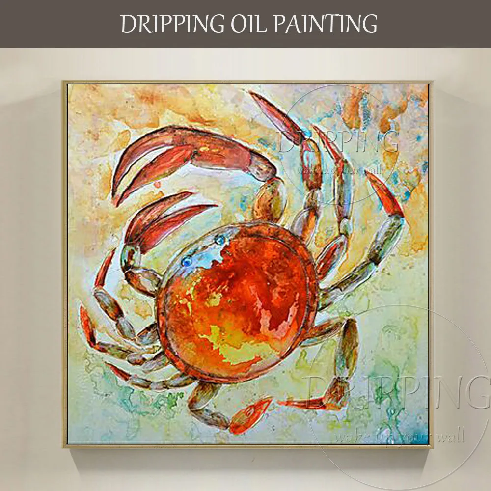 

Superb Artist Hand-painted High Quality Funny Animal Crab Oil Painting on Canvas Modern Crab Oil Painting for Kitchen Decoration