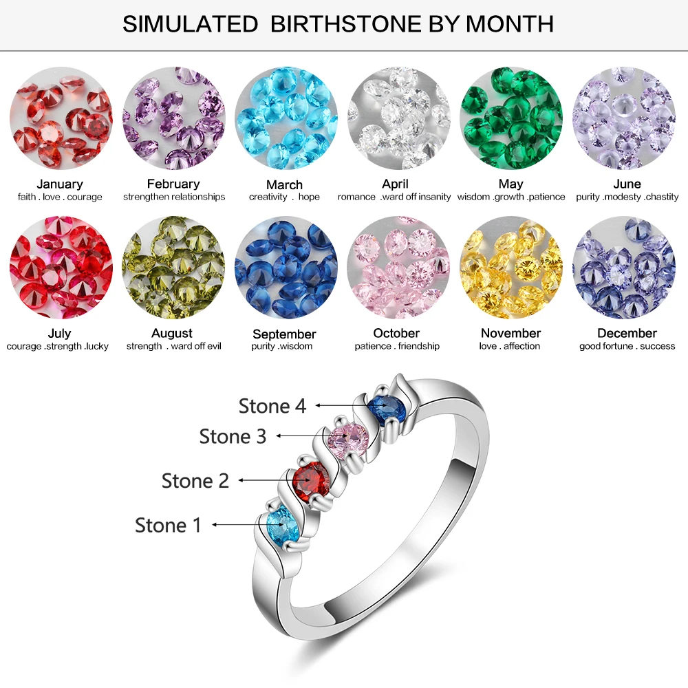 Personalized Rings for Women Custom 4 Birthstones Ring Fashion Jewelry Anniversary Gift for Family Mother (Lam Hub Fong)