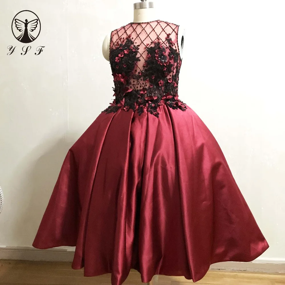 Arabian Design Burgundy O Neck Beaded Stones Sleeveless Pleated Knee Length Short Prom Dress