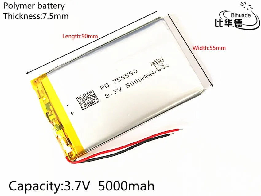 무료 배송 755590 5000mAh 리튬 이온 3.7V DIY 충전식 배터리 리튬 폴리머 백업