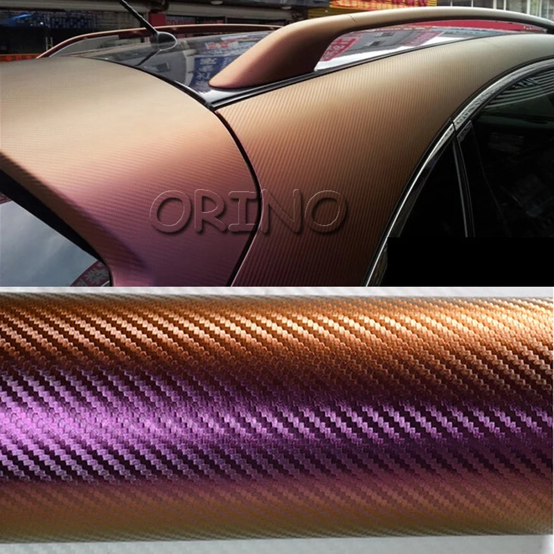 High Quality 3D Carbon Fiber Vinyl Chameleon Wrapping Film Purble To Bronze 3D Chameleon Wrap With Air Bubble Free 1.52*30m/Roll