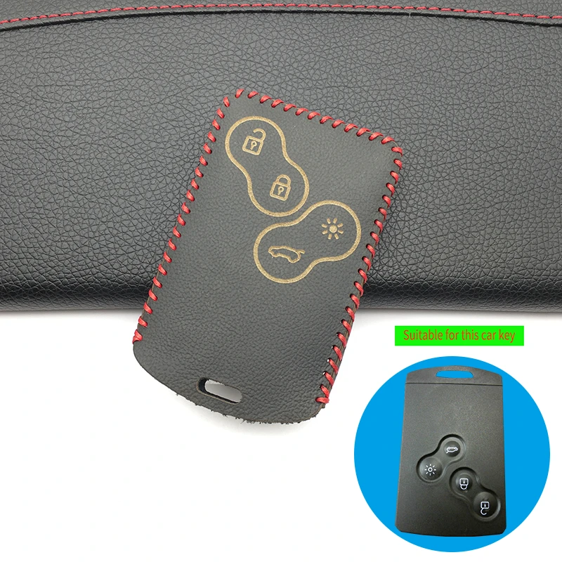 Car Key Genuine Leather Cover Protector Holder for Renault Clio Logan Megane 2 3 Koleos Scenic Card 4 Buttons Keychain Case